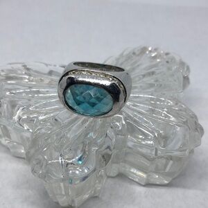 𝅺Vintage silver tone faux topaz costume ring statement JA